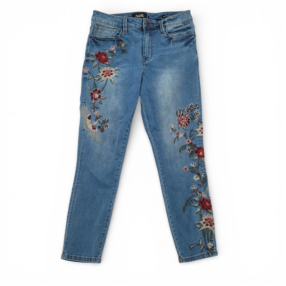 Nanette Lepore Womens 6 HW Broadway Crop Jeans‎ Floral Embroidered Blue